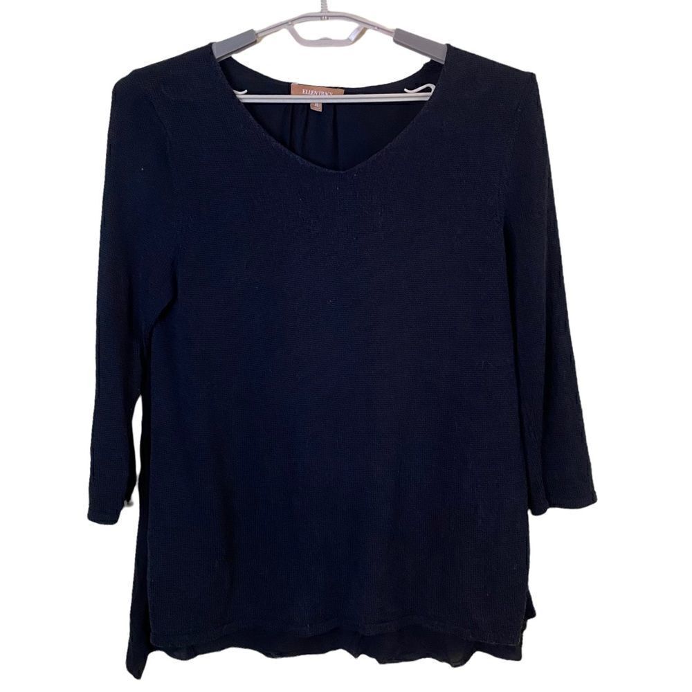 Ellen Tracy Sheer Back Black Cotton Rayon Sweater Size Medium